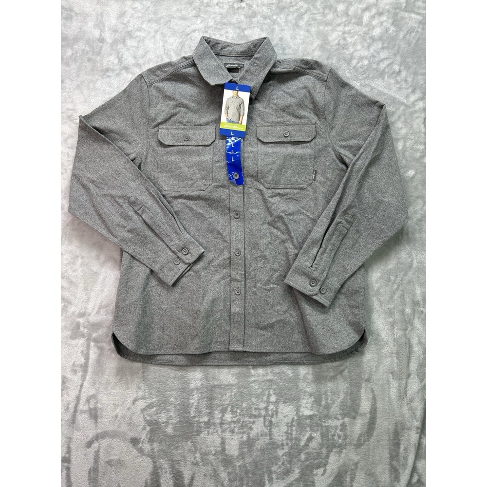 NEW Eddie Bauer Shirt Mens Large Gray Double Brushed Chamois Outdoors Button Up